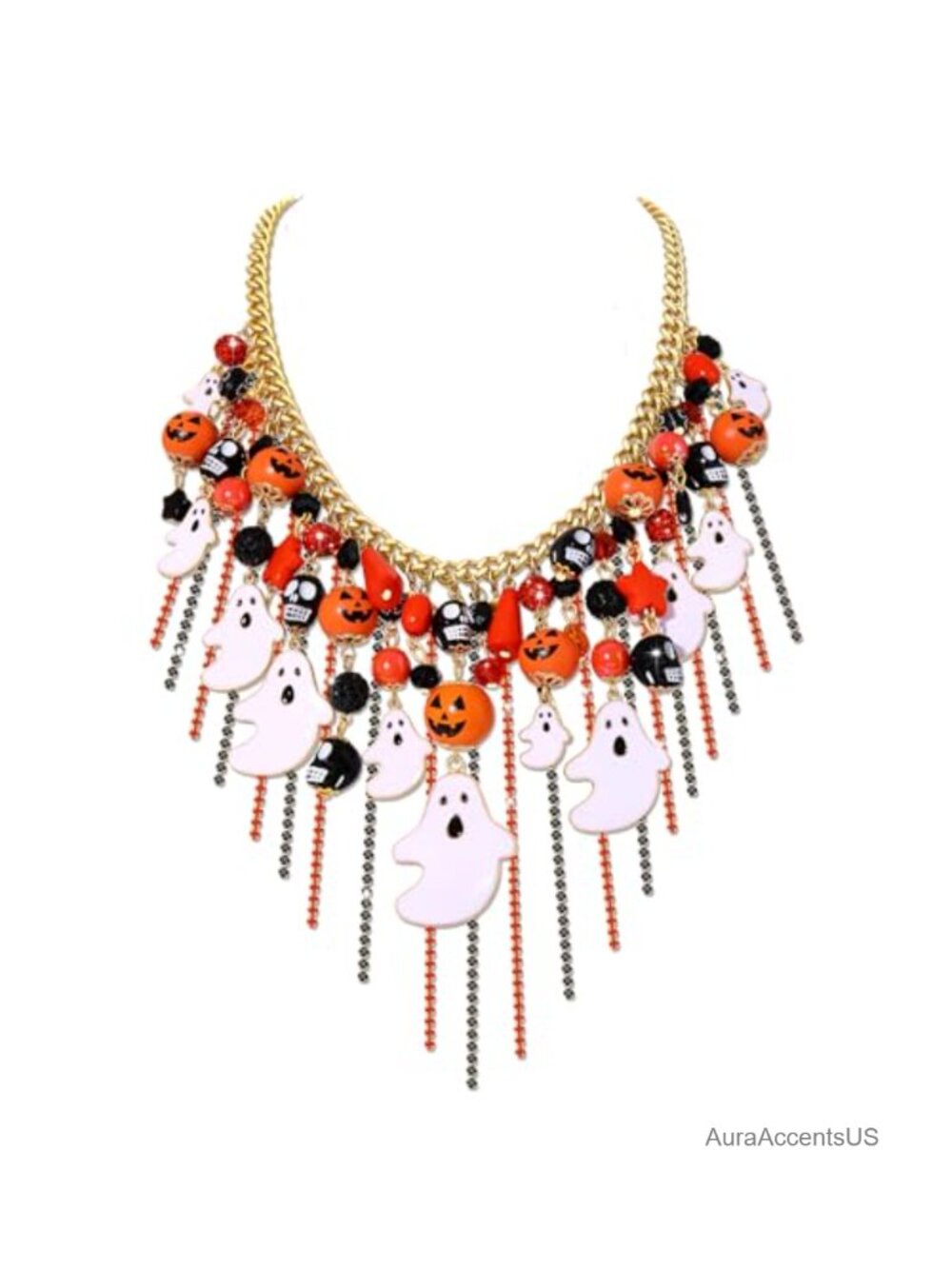 Crystal Tassel Ghost Pumpkin Skull Pendant Choker Necklace Halloween Statement